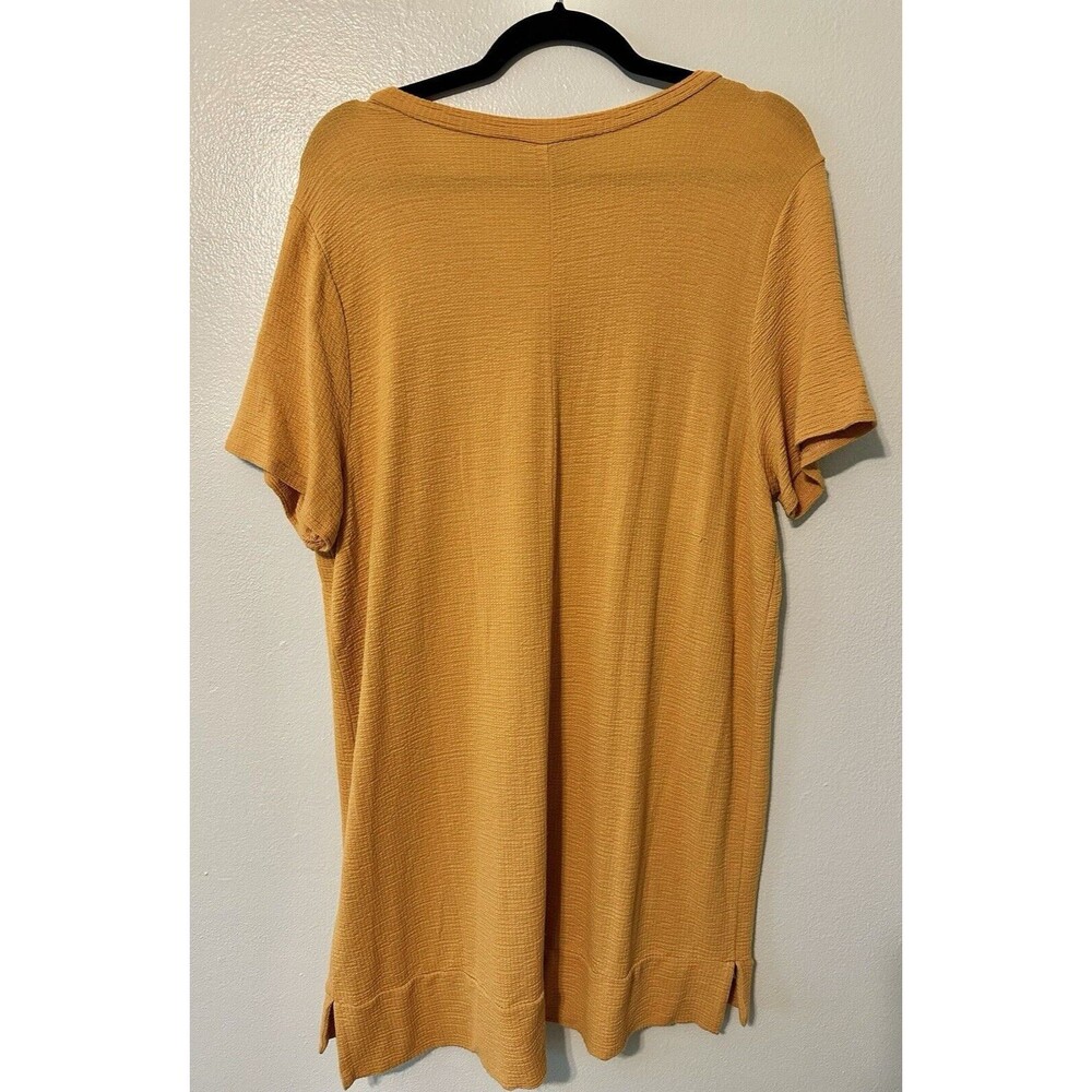 Adrianna Papell Shirt Womens Large Yellow Rayon Blend V-Neck Short Sleeve‎ - Picture 5 of 6